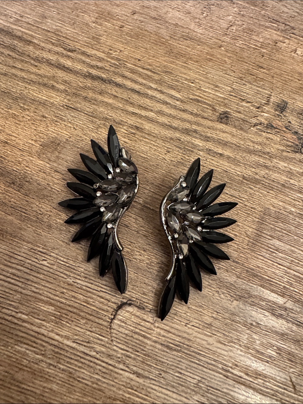 Black Crystal Wing Earrings - Statement Evening Jewelry